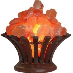 Stone Bouquet - Cuenco para lámpara de sal del Himalaya con cordón de atenuación, cesta de sal rosa 100% natural y madera de neem